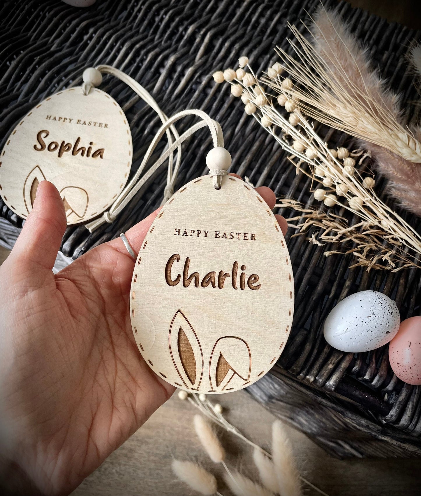 Personalised Easter Basket Tags | Easter decoration / Personalised Easter Egg Wooden Name Tag