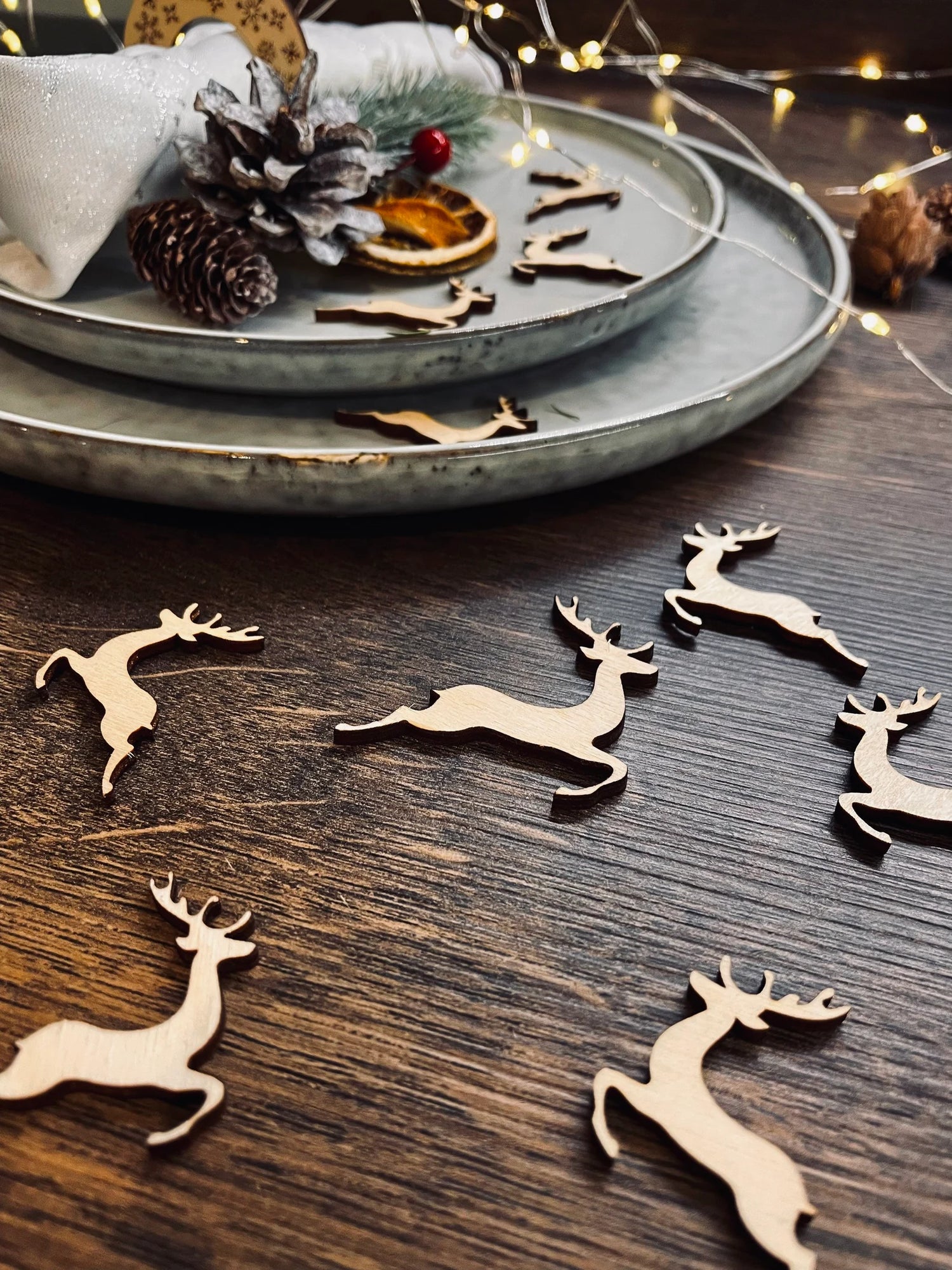 Cotswolds Laser Company Wooden Reindeer Cut Outs, Christmas Table Confetti