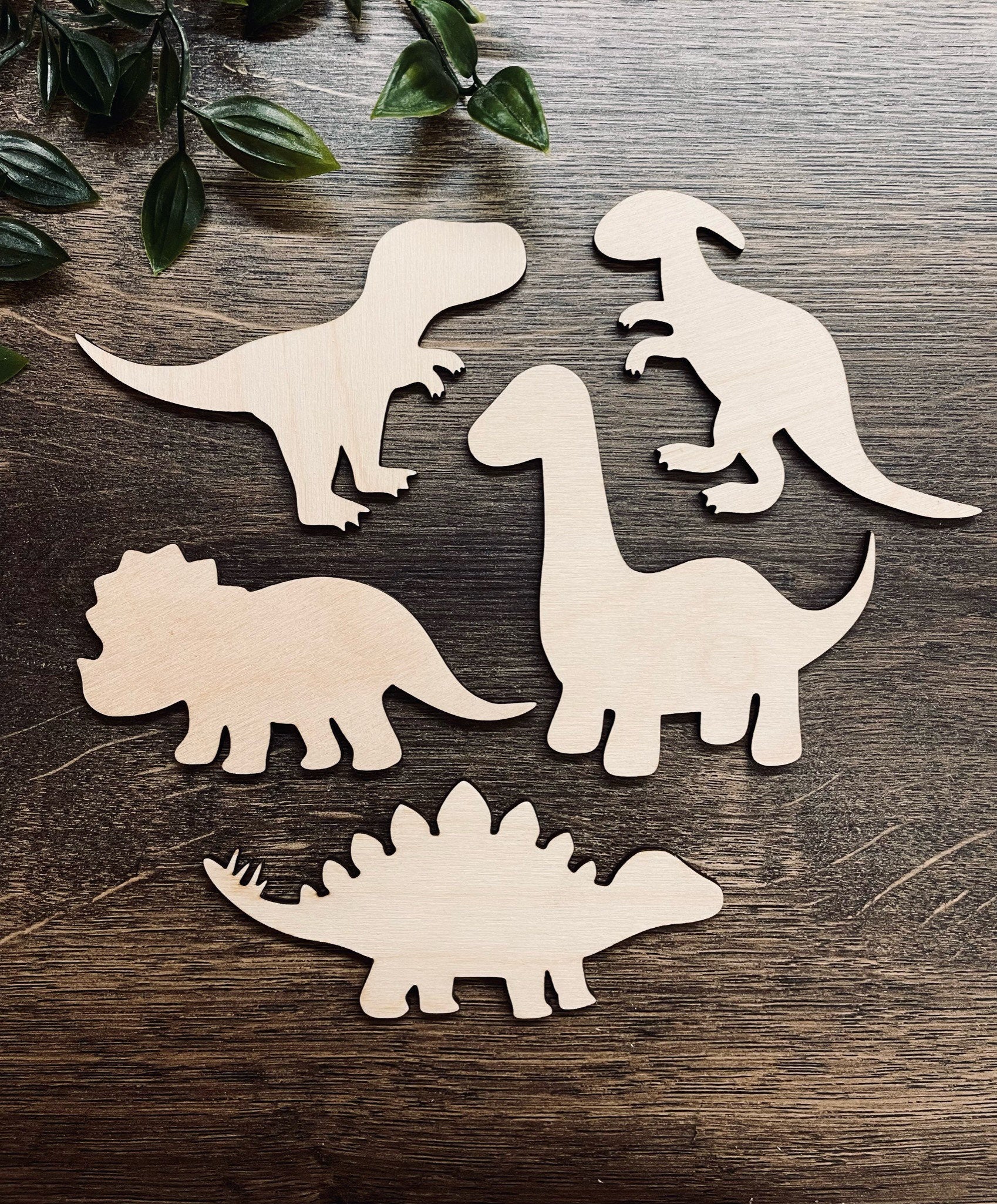 Pack of 5 Wooden Dinosaur Cutouts / Dinosaur Wall Decor made from 3mm Plywood | 100-200mm in Size