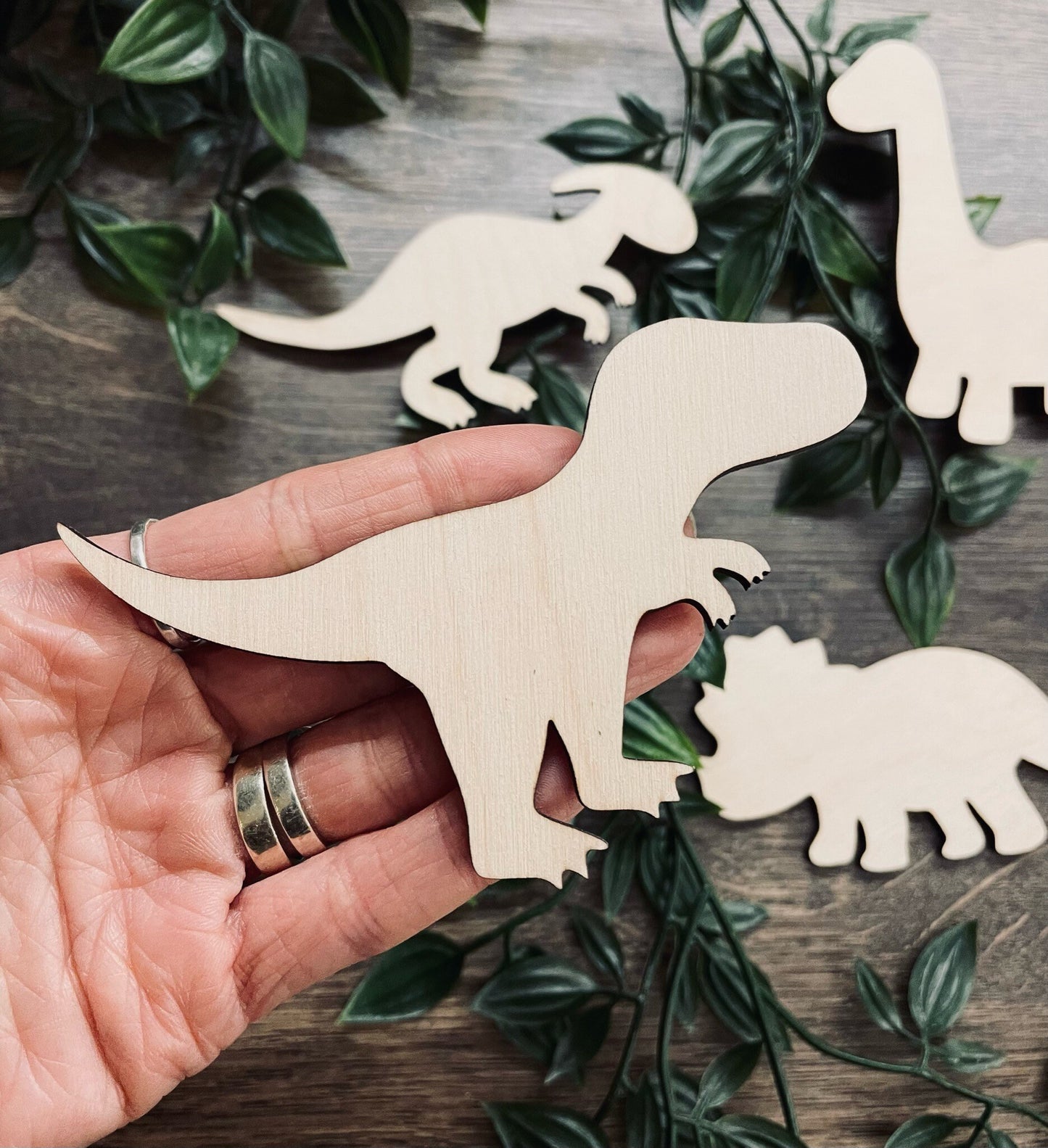 Pack of 5 Wooden Dinosaur Cutouts / Dinosaur Wall Decor made from 3mm Plywood | 100-200mm in Size