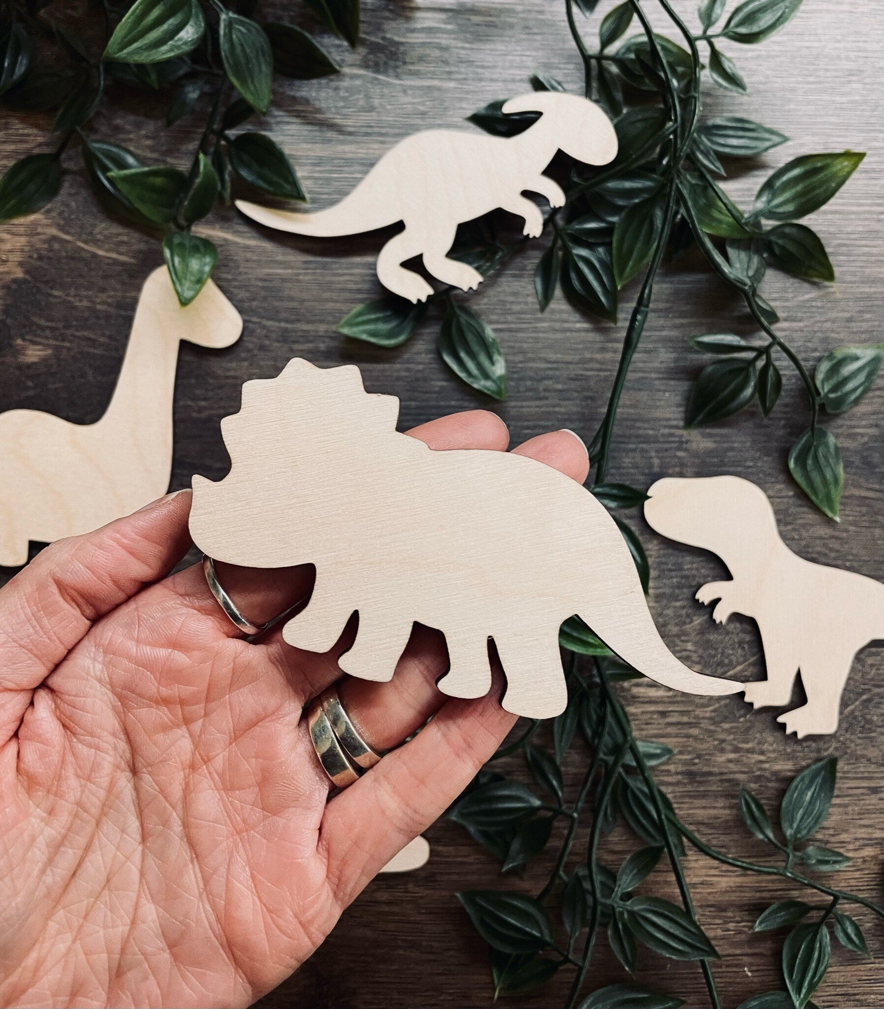 Pack of 5 Wooden Dinosaur Cutouts / Dinosaur Wall Decor made from 3mm Plywood | 100-200mm in Size