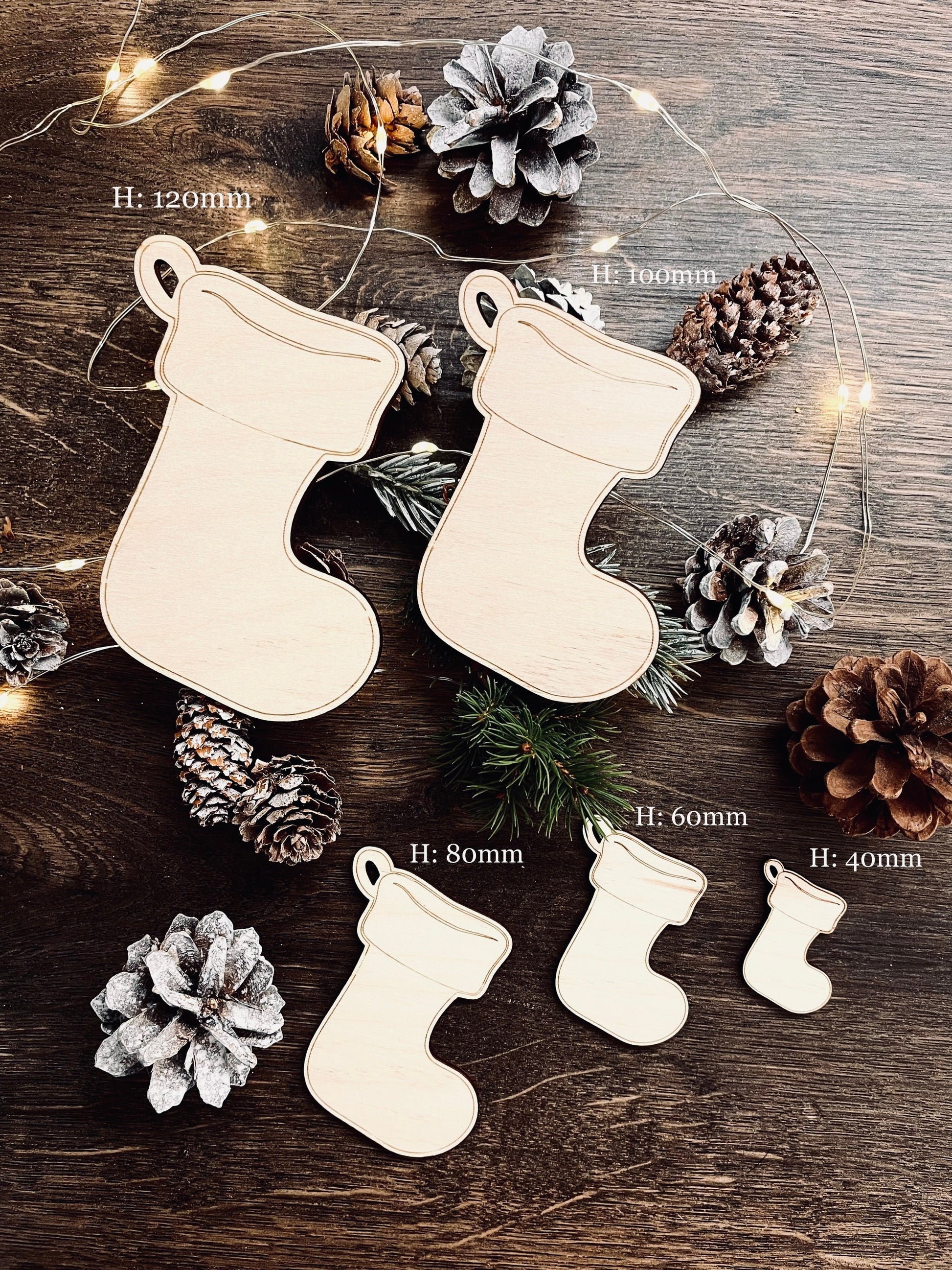 10x Wooden Nordic Christmas Stocking Shapes, Christmas Crafts | Christmas Decor made from Laser Cut Plywood Blanks