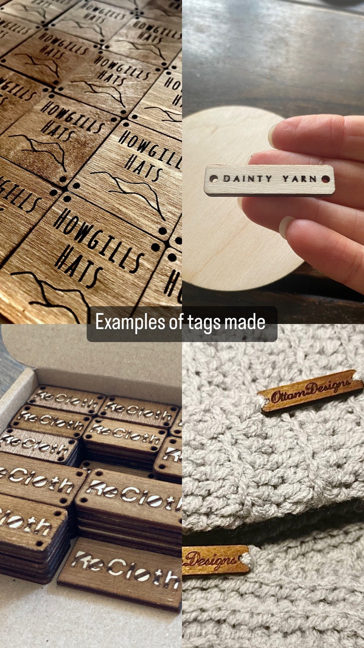 40x40mm Crochet Tags / Knitting Tags | Clothing Tags Custom or Knitting Accessories | Wooden Tags / Personalized Label Tags
