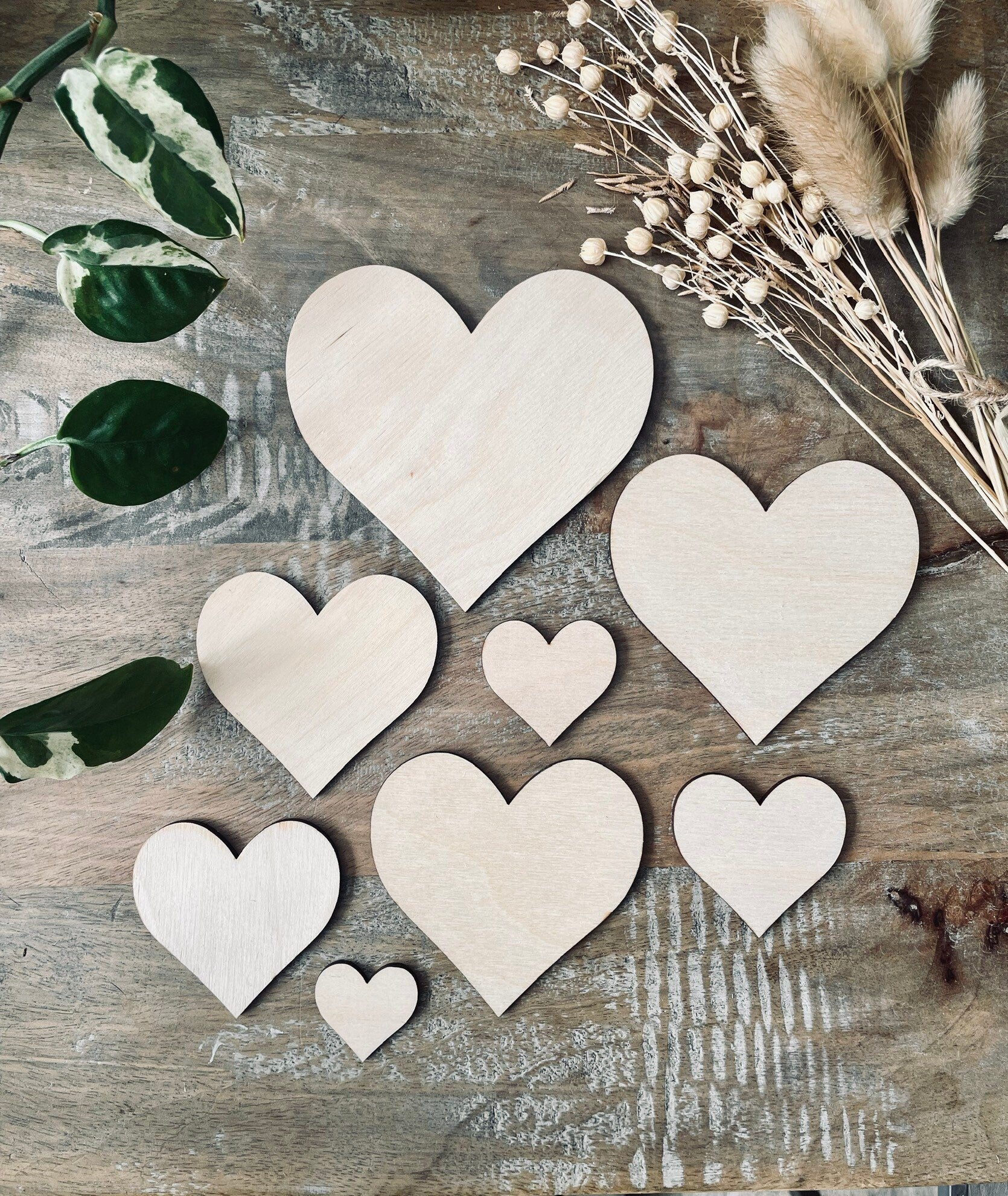 10x Wooden Heart Cutouts / Wedding Decor | Solid Love Heart Shapes from 30mm Wide | 3mm Plywood