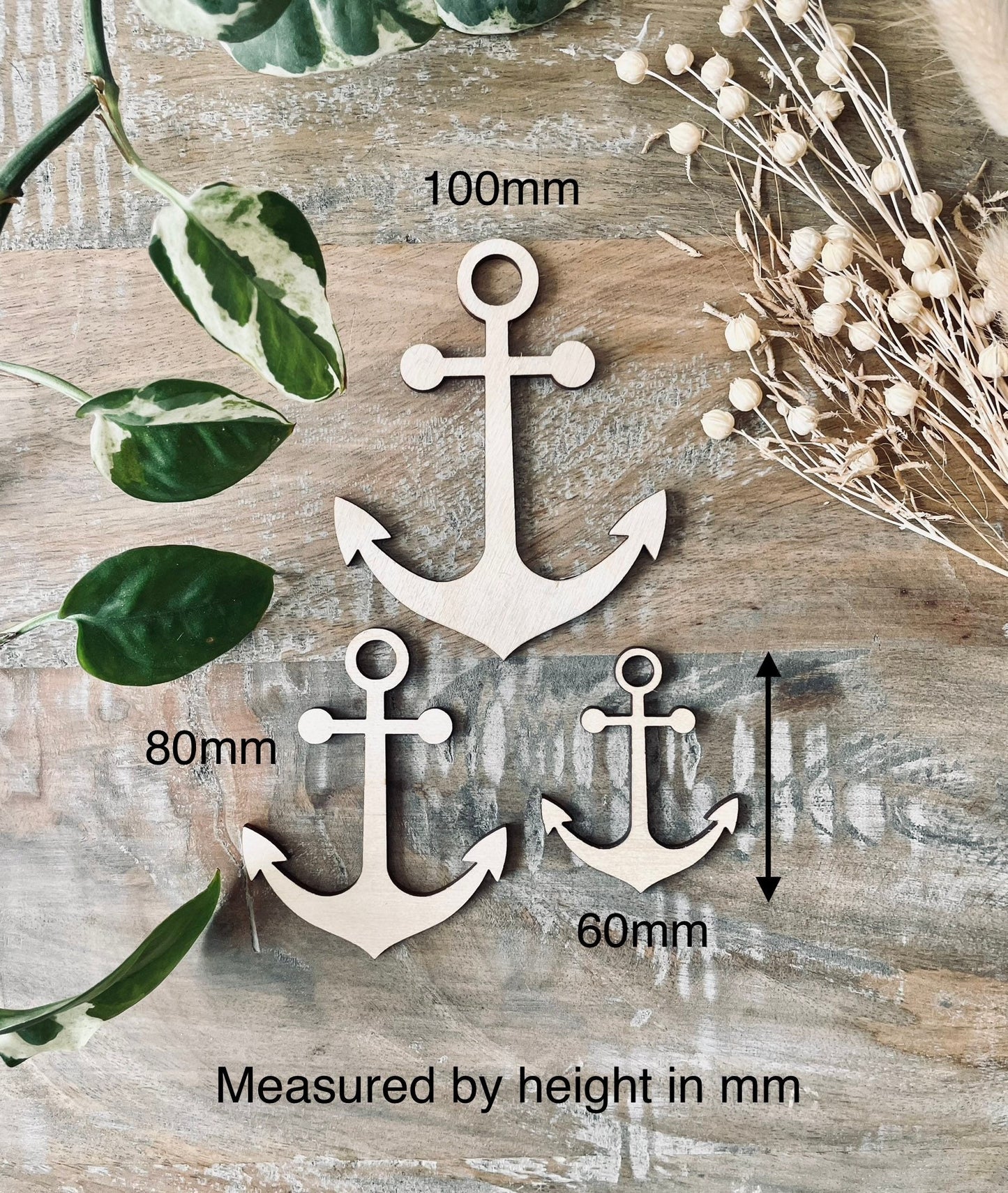 10x Wooden Anchor Shapes from 40mm Tall | 3mm Thick Laser Cut Plywood Blanks | Craft Shapes