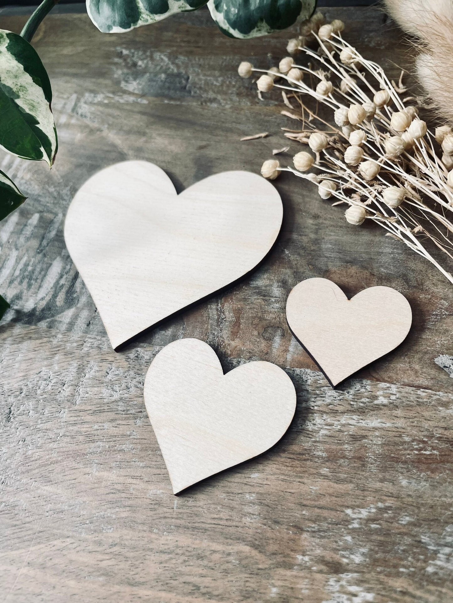 10x Wooden Heart Cutouts / Wedding Decor | Solid Love Heart Shapes from 30mm Wide | 3mm Plywood