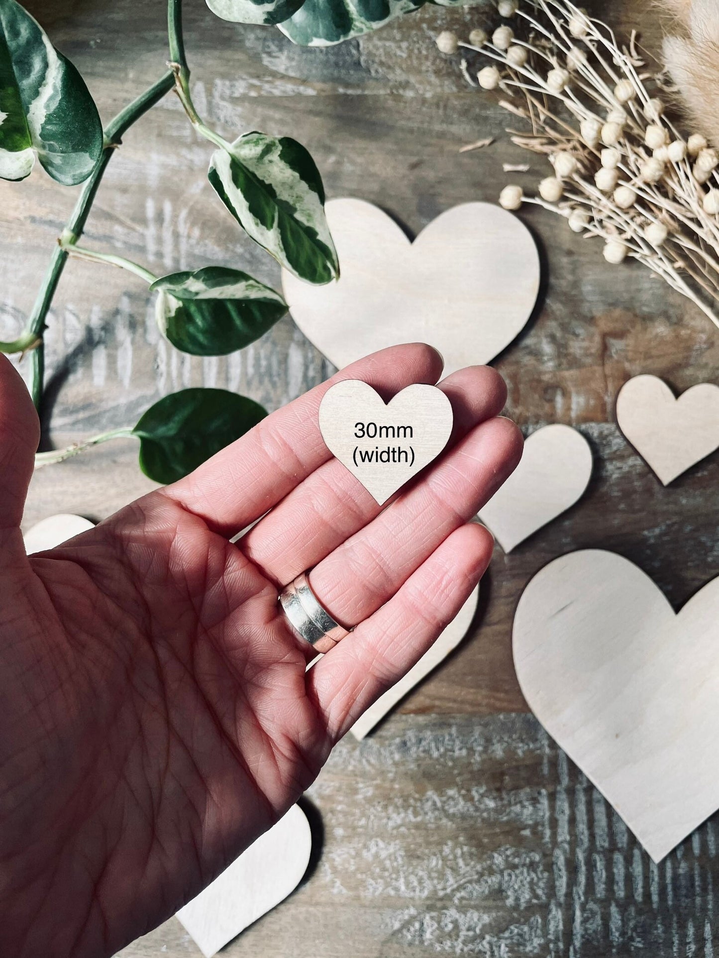 10x Wooden Heart Cutouts / Wedding Decor | Solid Love Heart Shapes from 30mm Wide | 3mm Plywood