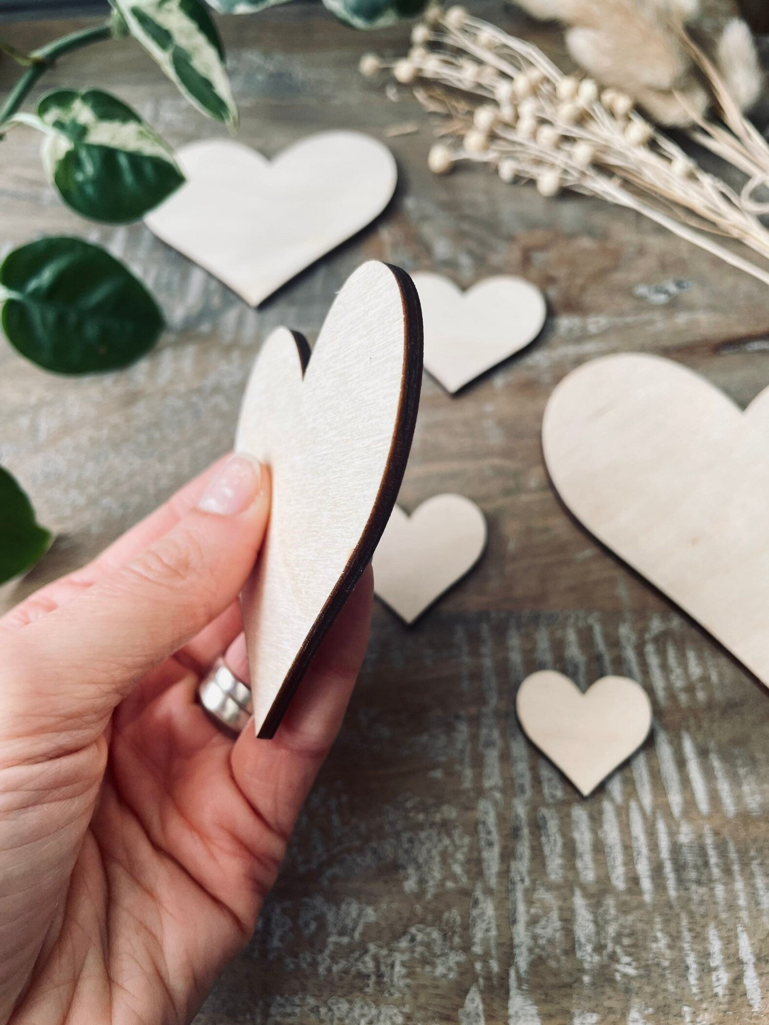 10x Wooden Heart Cutouts / Wedding Decor | Solid Love Heart Shapes from 30mm Wide | 3mm Plywood