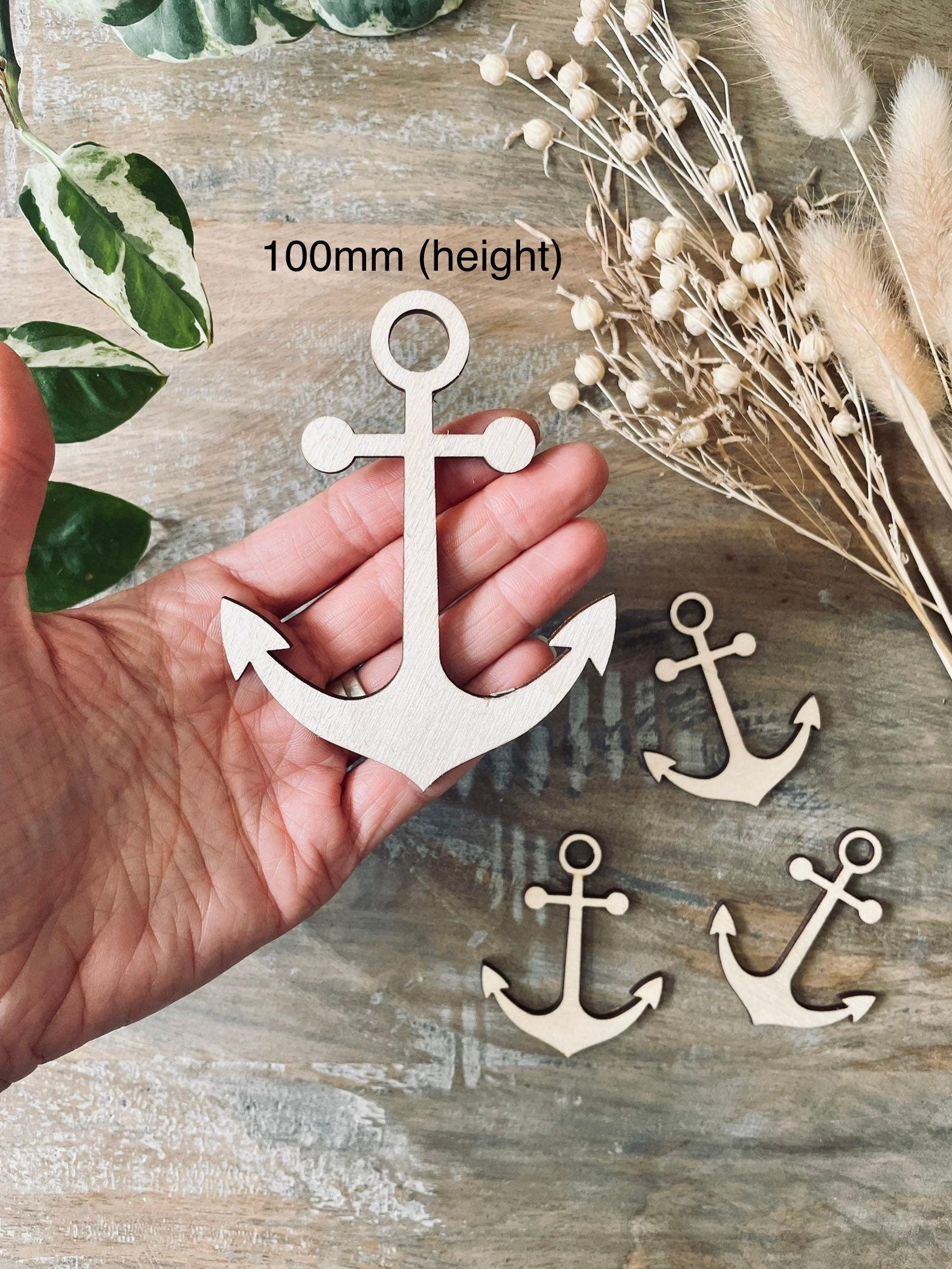 10x Wooden Anchor Shapes from 40mm Tall | 3mm Thick Laser Cut Plywood Blanks | Craft Shapes