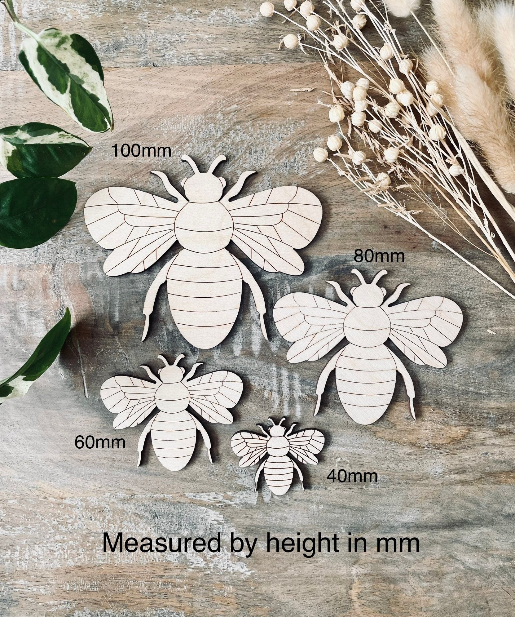 10x Wooden Bee Shapes from 40mm Wide | 3mm Thick Laser Cut Plywood Blanks | Bumble Bee Craft Shapes