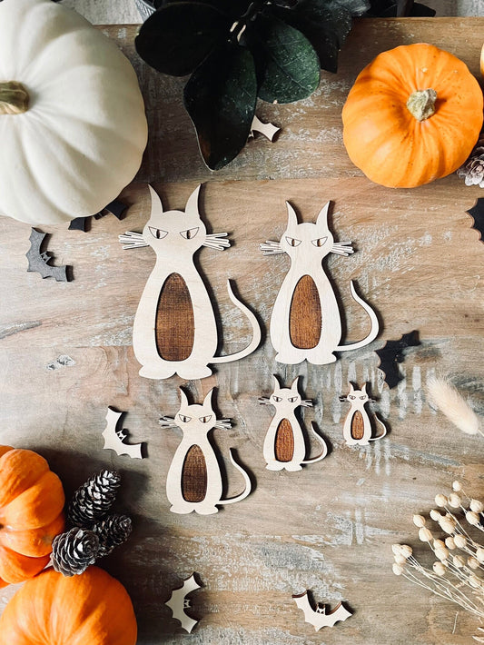 10x Wooden Halloween Cat Shapes from 40mm Tall | Halloween Decor | 3mm Thick Laser Cut Plywood Blanks | Craft Shapes