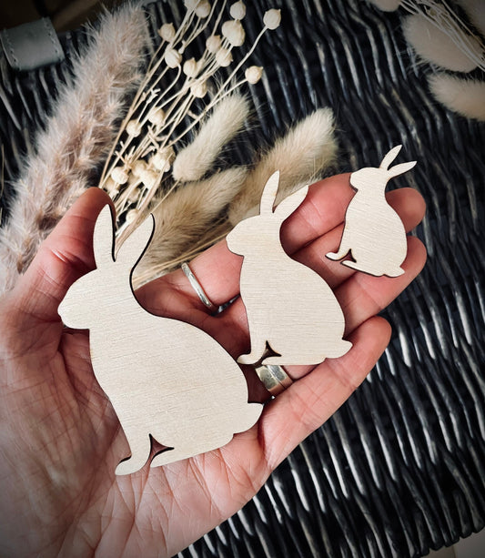 10x Wooden Bunny Cutout / Plywood Cutouts from 40mm Tall | 3mm Thick Laser Cut Plywood Blanks | Craft Shapes