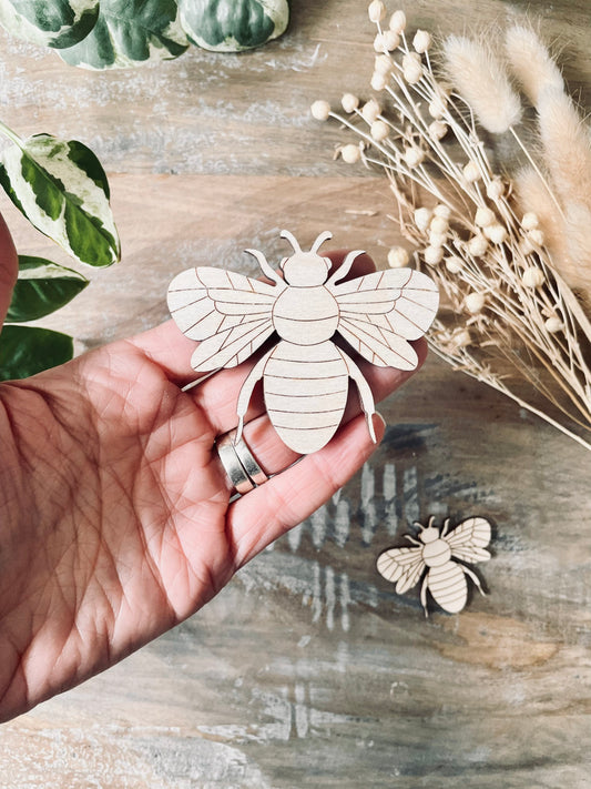 10x Wooden Bee Shapes from 40mm Wide | 3mm Thick Laser Cut Plywood Blanks | Bumble Bee Craft Shapes