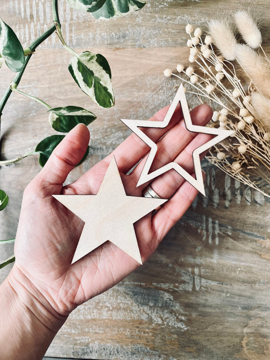 10x Wooden Stars / Hollow Stars from 30mm Wide | 3mm Thick Laser Cut Plywood Blanks | Craft Shapes